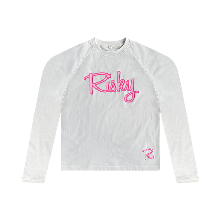WHITE/PINK RISKY SCRIPT LONG SLEEVE TEE