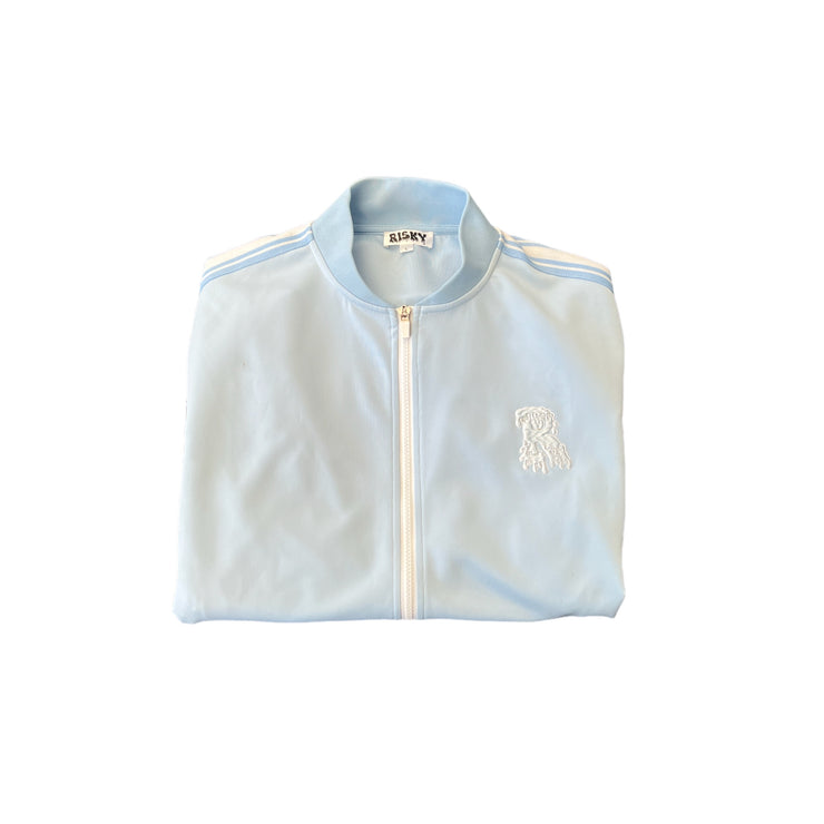 BABY BLUE RISKY TRACK BOMBER TOP